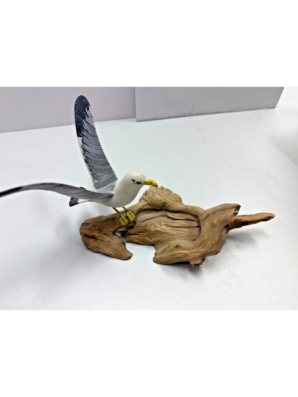 VTG Hand Painted Seagull on Driftwood Figurine Beach Ocean Figure Coastal 10"
